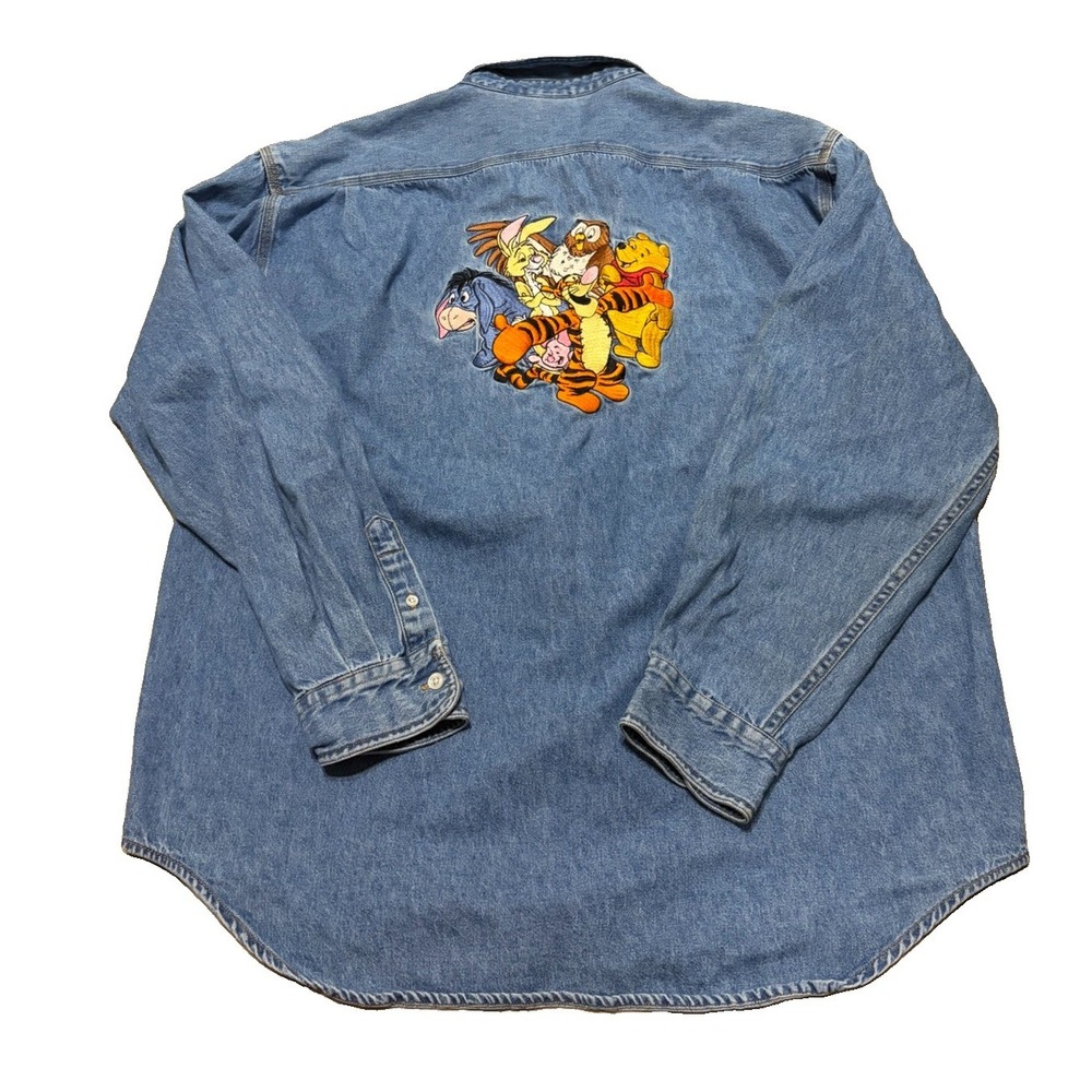 VTG Disney Store Womens L Winnie The Pooh Embroidered Denim Button Up Shirt